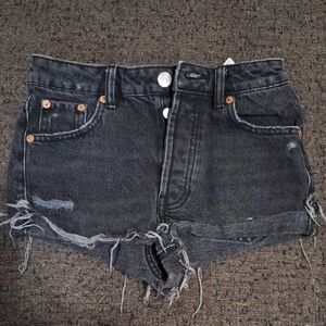 Zara Black Washed Distressed Denim Cutoff Shorts